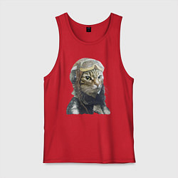 Майка мужская хлопок Кот - пилот The pilot Cat, цвет: красный