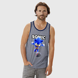 Майка мужская хлопок Sonic the Hedgehog 2022, цвет: синяя тельняшка — фото 2