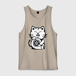 Майка мужская хлопок JDM Cat & Engine Japan, цвет: миндальный