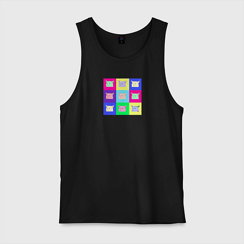 Мужская майка Разноцветные коты коллаж / Черный – фото 1