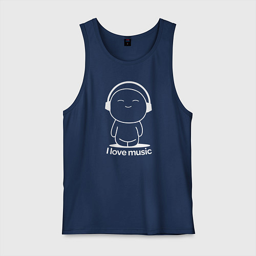 Мужская майка Я Люблю Музыку I Love Music Белая / Тёмно-синий – фото 1