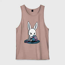 Майка мужская хлопок Зайчонок обнял клубки The bunny hugged the balls, цвет: пыльно-розовый