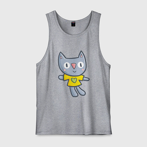 Мужская майка Детский рисунок - котик / Меланж – фото 1