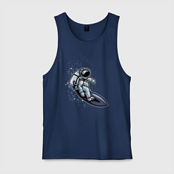 Майка мужская хлопок Космонавт на доске - серфинг, цвет: тёмно-синий