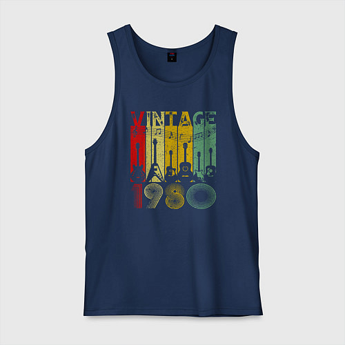 Мужская майка Винтаж 1980 гитары / Тёмно-синий – фото 1