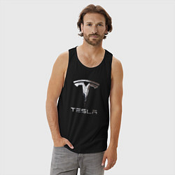 Майка мужская хлопок Tesla Logo Тесла Логотип, цвет: черный — фото 2