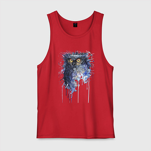 Мужская майка Прикольная сова в акварельном рисунке / Красный – фото 1
