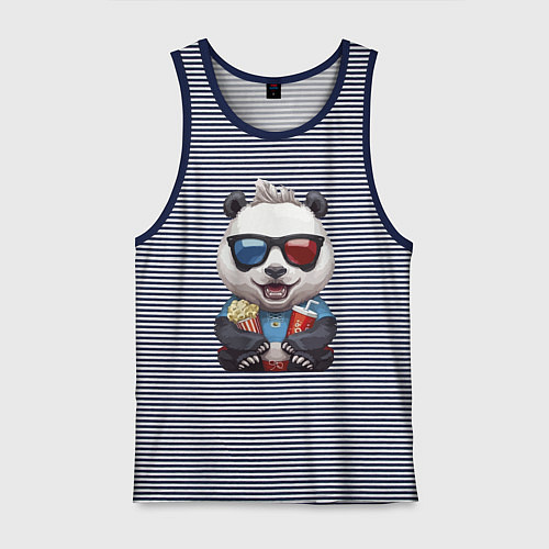 Мужская майка Прикольный панда с попкорном и колой / Синяя тельняшка – фото 1