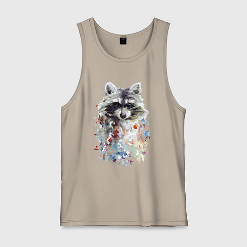 Мужская майка Мордочка енота - акварель / Миндальный – фото 1