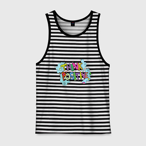 Мужская майка Think positive phrase / Черная тельняшка – фото 1