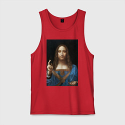 Майка мужская хлопок Спаситель мира Леонардо Да Винчи около 1500, цвет: красный