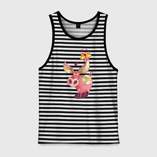 Мужская майка Свинка с бабочкой / Черная тельняшка – фото 1