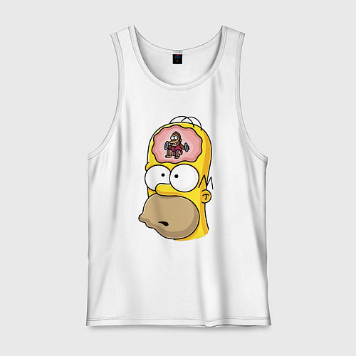 Мужская майка Мартышка бьёт в тарелки в голове Гомера Симпсона / Белый – фото 1