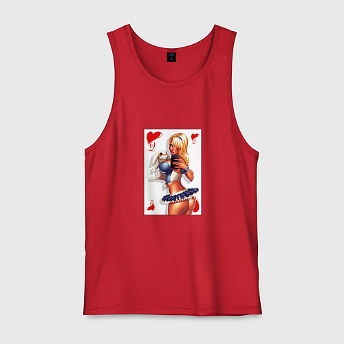 Мужская майка Дама с кроликом на игральной карте / Красный – фото 1