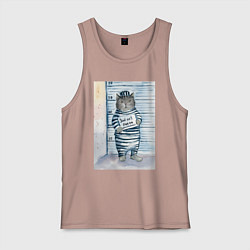 Майка мужская хлопок Акварельный рисунок плохой кот, цвет: пыльно-розовый