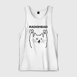 Майка мужская хлопок Radiohead - rock cat, цвет: белый