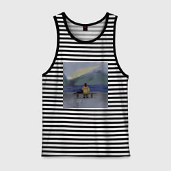 Майка мужская хлопок Арт Вид на маяк, цвет: черная тельняшка