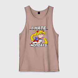 Майка мужская хлопок Ненавижу понедельник Бани Цукино, цвет: пыльно-розовый