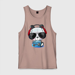 Майка мужская хлопок Прикольный маленький панда в очках с магнитолой, цвет: пыльно-розовый