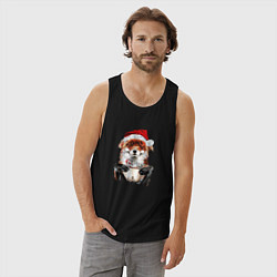 Майка мужская хлопок Christmas smile foxy, цвет: черный — фото 2