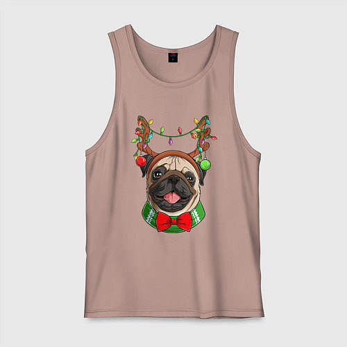 Мужская майка Новогодний мопс / Пыльно-розовый – фото 1