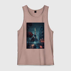 Майка мужская хлопок Нейросеть - Ночной Париж, цвет: пыльно-розовый
