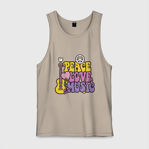 Мужская майка Мир любовь и музыка / Миндальный – фото 1