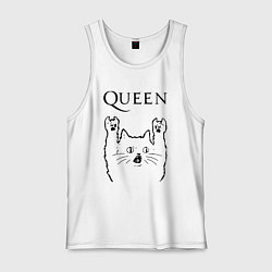 Майка мужская хлопок Queen - rock cat, цвет: белый