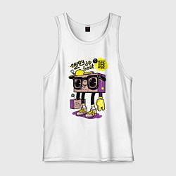 Майка мужская хлопок Ретро магнитофон в очках и бейсболке, цвет: белый