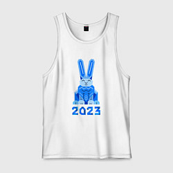 Майка мужская хлопок Геометрический синий кролик 2023, цвет: белый