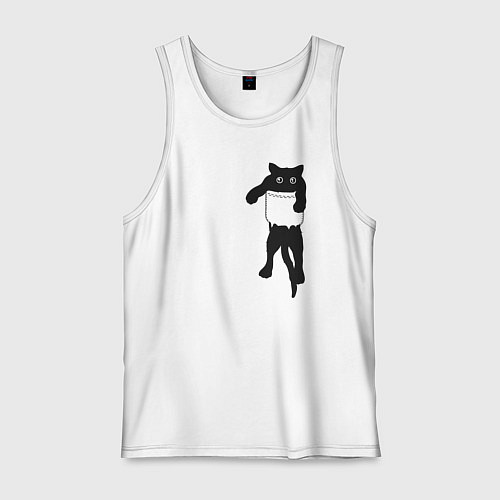 Мужская майка Черный котик в кармане / Белый – фото 1