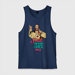 Майка мужская хлопок Jesus Christ love u, цвет: тёмно-синий