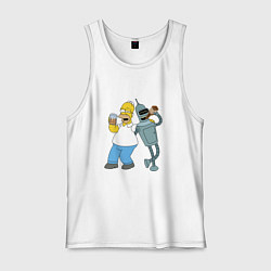 Майка мужская хлопок Drunk Homer and Bender, цвет: белый