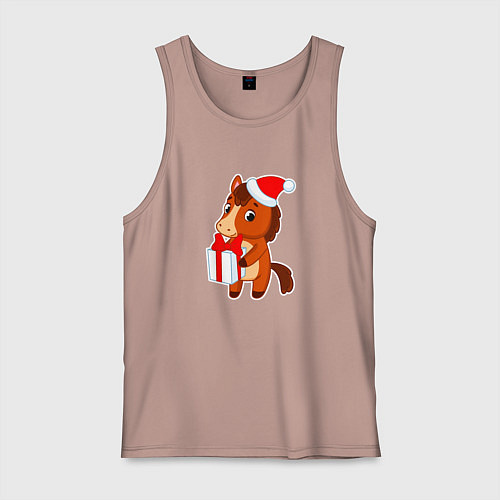 Мужская майка Мультяшная лошадка в шапке Санты / Пыльно-розовый – фото 1