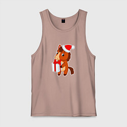 Майка мужская хлопок Мультяшная лошадка в шапке Санты, цвет: пыльно-розовый