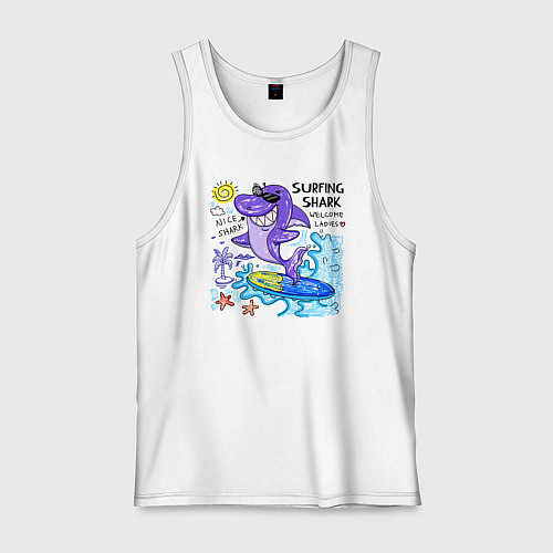Мужская майка Акула серфингист / Белый – фото 1