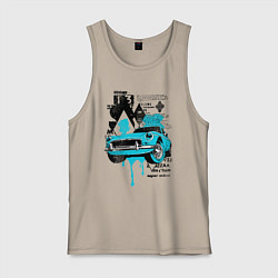 Майка мужская хлопок Ретро авто и надпись, цвет: миндальный