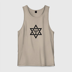 Майка мужская хлопок Менора в звезде Давида - темная, цвет: миндальный