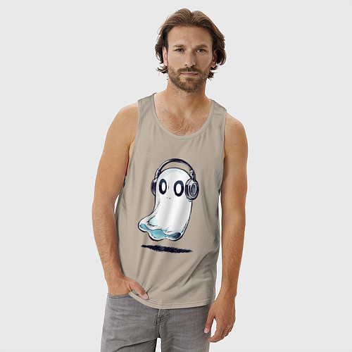 Мужская майка Прикольный призрак в наушниках / Миндальный – фото 3