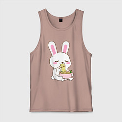 Майка мужская хлопок Зайчик ест лапшу, цвет: пыльно-розовый