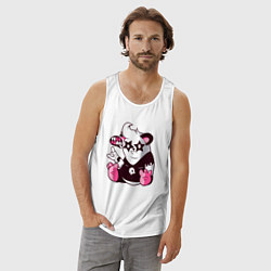 Майка мужская хлопок Панда с жестом рок, цвет: белый — фото 2