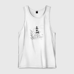 Майка мужская хлопок Маяк - карандашный рисунок, цвет: белый