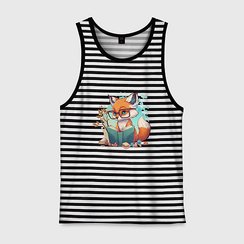 Мужская майка Умный лисёнок / Черная тельняшка – фото 1