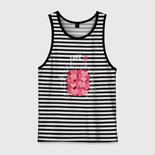 Мужская майка Баночка с сердцами: love is / Черная тельняшка – фото 1