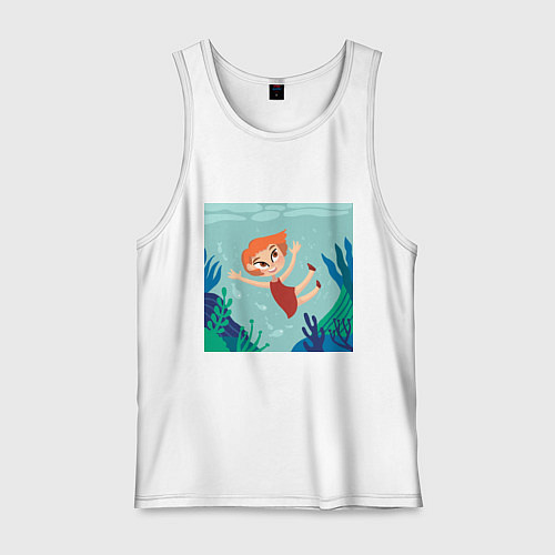 Мужская майка Рыбка Поньо на утесе и рыбки / Белый – фото 1