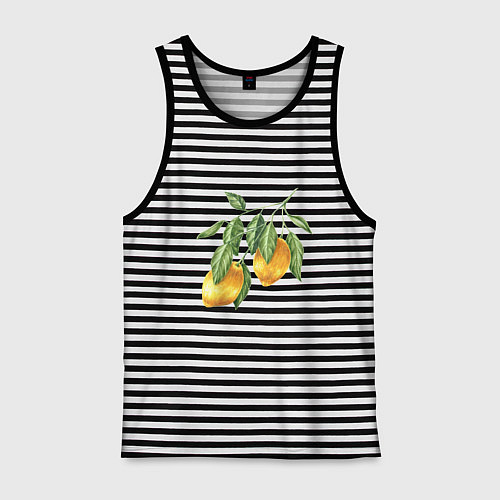 Мужская майка Лимоны на ветке / Черная тельняшка – фото 1