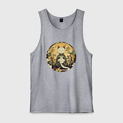 Майка мужская хлопок Медитирующий котик, цвет: меланж