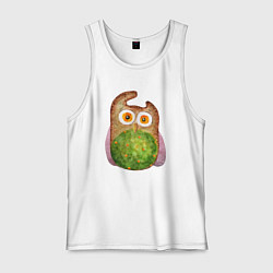 Майка мужская хлопок Сова с зеленым брюшком, цвет: белый