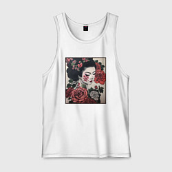 Майка мужская хлопок Irezumi - гейша в розах, цвет: белый
