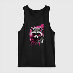 Майка мужская хлопок Енот киберпанк, цвет: черный